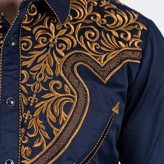 camisa azul con dorado