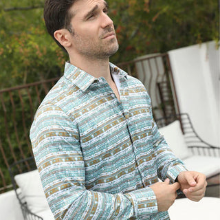 Camisa Platini Modern Fit Stretch Aztec Foiled