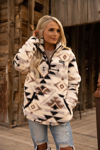 Chamarra Hooey Aztec Fleece Crema