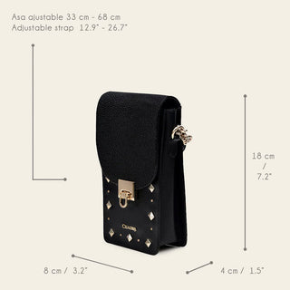 Porta Celular Cuadra de Piel de Mantarraya Negro
