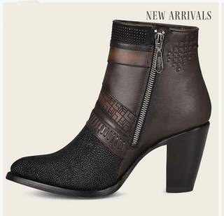 CUADRA HAND- PAINTED EXOTIC BLACK STINGRAY LEATHER BOOTIE