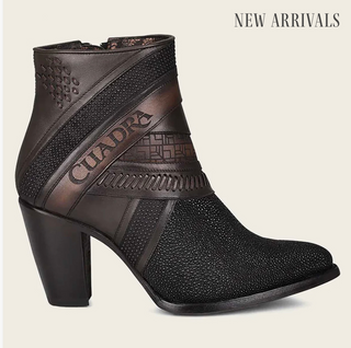 CUADRA HAND- PAINTED EXOTIC BLACK STINGRAY LEATHER BOOTIE