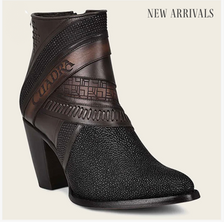 CUADRA HAND- PAINTED EXOTIC BLACK STINGRAY LEATHER BOOTIE