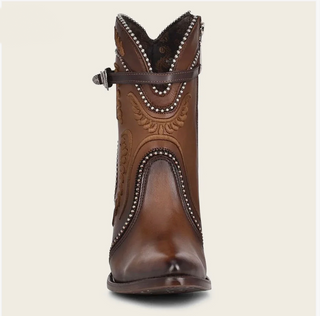 EMBROIDERED HONEY LEATHER WESTERN BOOTIE
