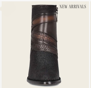CUADRA HAND- PAINTED EXOTIC BLACK STINGRAY LEATHER BOOTIE