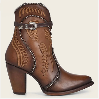 EMBROIDERED HONEY LEATHER WESTERN BOOTIE
